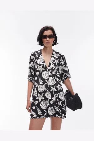 Topshop Button down romper in mono shell print