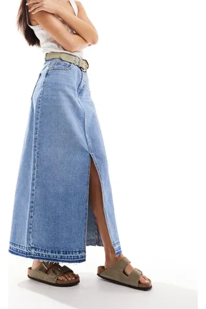 VERO MODA Washed midi skirt in medium denim