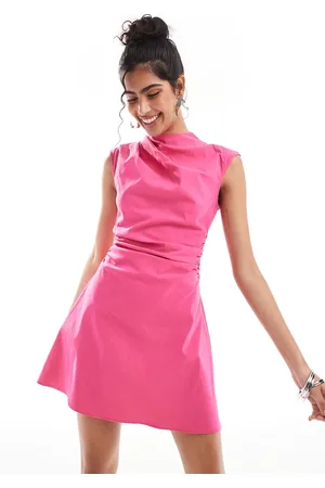 ASOS Bengaline high neck sleeveless mini dress with ruching detail in magenta