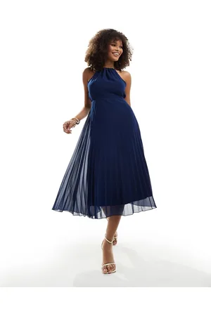 ASOS Pleated chiffon midi dress with halter neck in