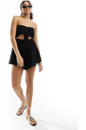 Miss Selfridge Beach dobby chiffon tie front playsuit in
