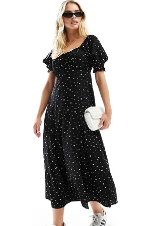 Miss Selfridge Tie front midi tea dress in polka dot