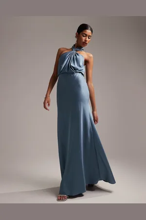 ASOS Bridesmaid satin ruched halter neck maxi dress in dusky
