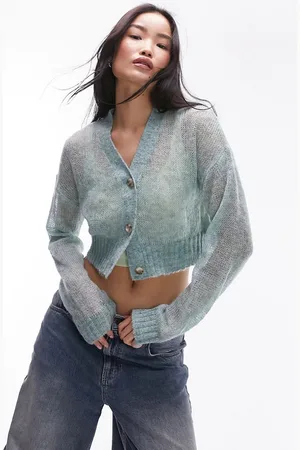 Topshop Knitted sheer knit cardigan in light blue