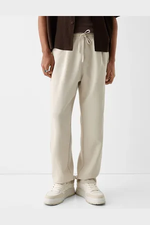 Bershka Wide leg tailored trouser in ecru