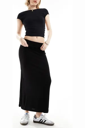 Stradivarius STR fold over waist midi skirt with side split in