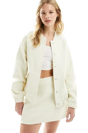 4th & Reckless Crochet pocket detail bomber jacket co-ord in cream