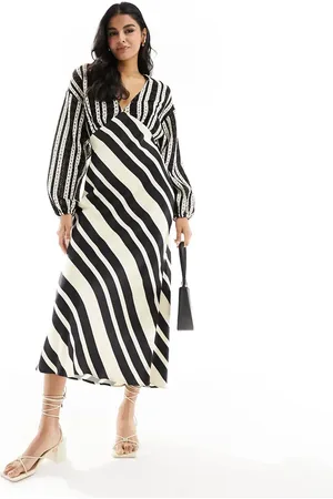 Never Fully Dressed Crochet balloon sleeve maxi dress in monochrome stripe