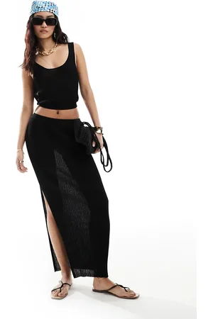 Miss Selfridge Beach knit rib maxi skirt in
