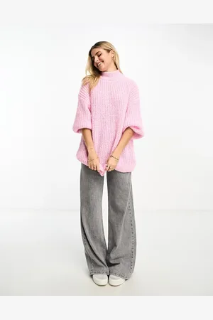 Monki High neck chunky rib knitted jumper with volume sleeve in