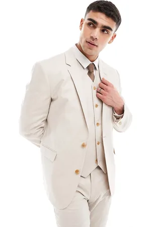 ASOS Slim linen blend suit jacket in stone