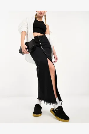 Stradivarius Button through denim midi skirt in