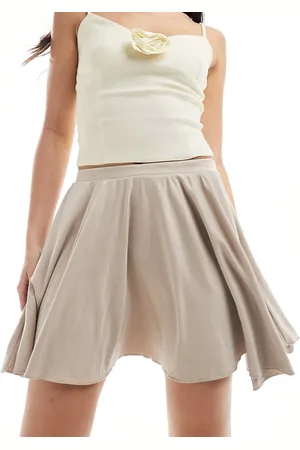 Monki Super soft cupro mini a-line skirt in beige