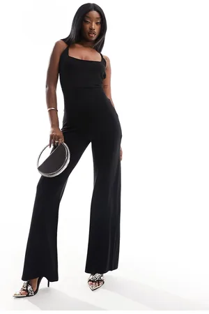 ASOS Square neck wide leg jumpsuit with back strap details in