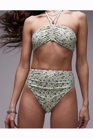 Topshop Mix and match high waist high leg bikini bottoms in blue ditsy floral