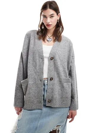 Monki Knit button front cardigan in grey