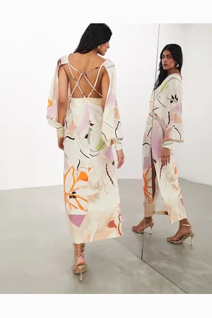 ASOS Strapping detail maxi dress in stone arty floral
