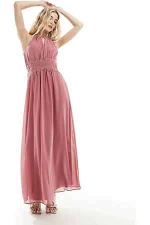 VILA Bridesmaid halterneck maxi dress in rose