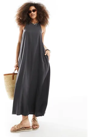 ASOS Clean halter maxi sundress in charcoal