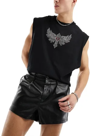 ASOS Slim pleated leather look shorts in