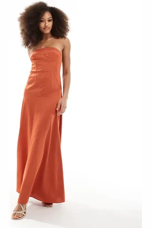 ASOS Satin bandeau maxi dress with corset detailing in rust