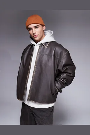 ASOS Real leather oversized distressed coach jacket in
