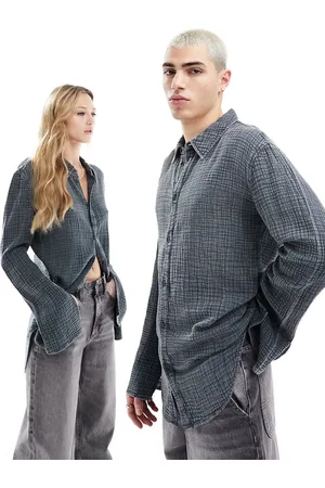 COLLUSION Unisex textured acid wash long sleeve shirt in slate