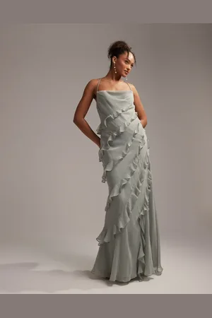 ASOS Bridesmaids ruffle cami bias maxi dress in sage