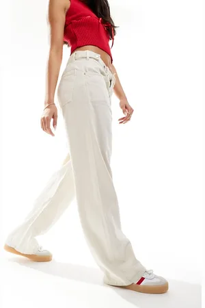 MANGO Adjustable waist straight leg jeans in