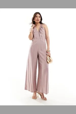 ASOS Plunge v neck halter jumpsuit in mauve