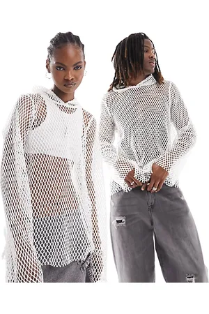 Weekday Unisex Net hoodie in off- exclusive to ASOS