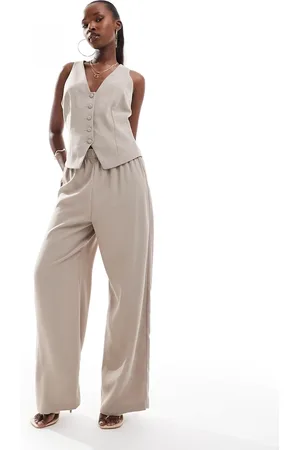 River Island Elasticated wide leg trouser in beige
