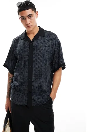ADPT. Oversized revere collar shirt with boarder print in