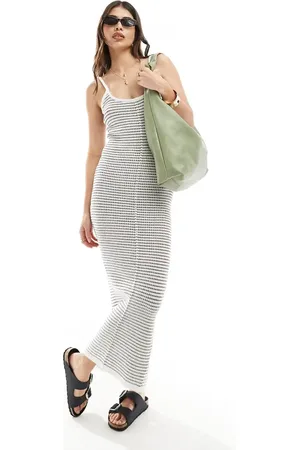 ASOS Knitted strappy midaxi dress in textured stripe