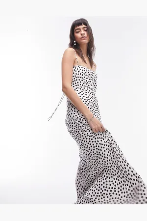 Topshop Jacquard maxi slip dress mono polka dot