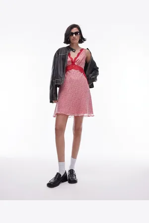 Topshop Floral lace mini flippy dress in print