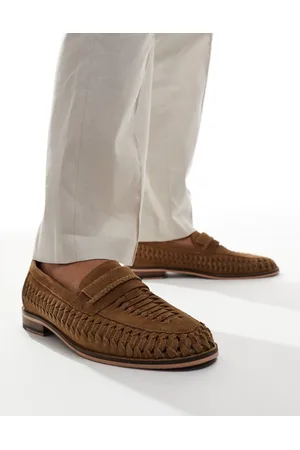 WALK LONDON Wes Slip On Mules Weave Loafers In Tan Suede