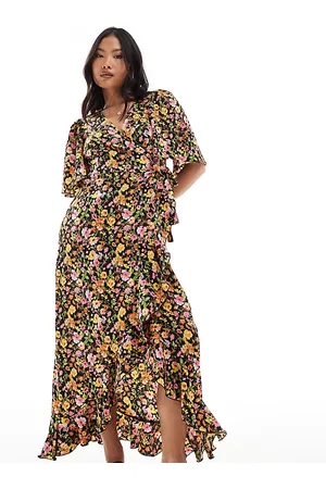 VERO MODA Wrap front maxi dress in dark floral print
