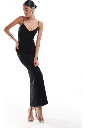 Bershka Thin strap bow detail bodycon maxi dress in