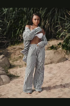 4th & Reckless X Loz Vassallo rio oversized stripe linen beach trouser co-ord in
