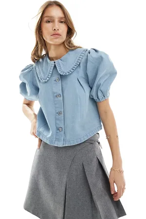 Miss Selfridge Frill collar blouse in light wash