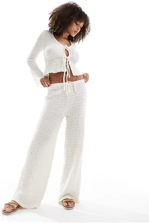 Pull&Bear Waffle texture trouser co-ord in ecru