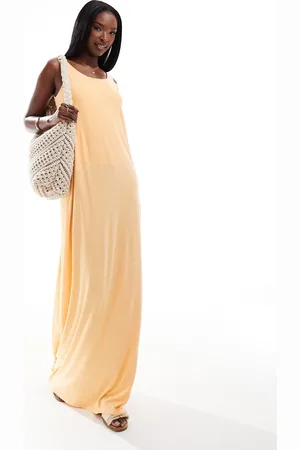 ASOS Ruched dropped back midi dress in coral