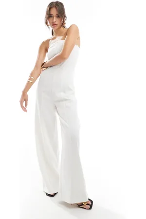 Pimkie Tailored bandeau eyelet detail wide leg jumpsuit in