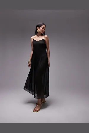 Topshop Sheer pintuck waist maxi dress in