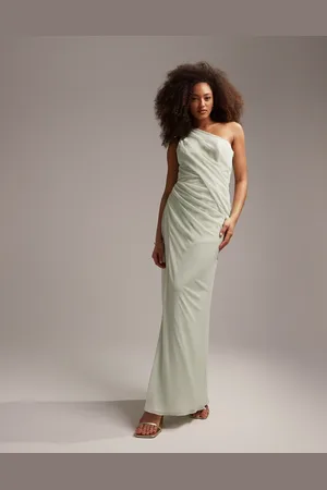 ASOS Bridesmaids one shoulder draped maxi dress with split in sage