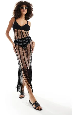 Miss Selfridge Premium beach crochet midi dress in