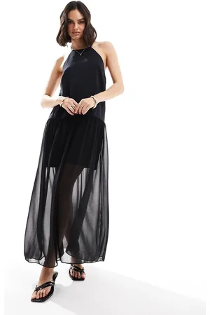 ASOS Halter trapeze cupro and chiffon maxi dress in