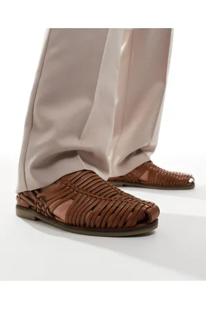 WALK LONDON Harry Weave Slip Ons In Tan Leather