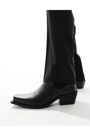 ASOS Cuban heel western chelsea boots in faux leather with silver toe cap